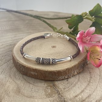 Bruine leren armband met zilver