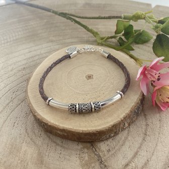 Bruine leren armband met zilver