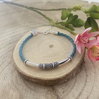 Turquoise leren armband met zilver