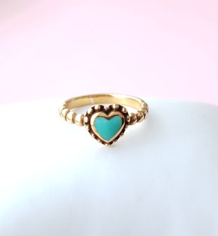 Vergulde ring met turquoise hartje
